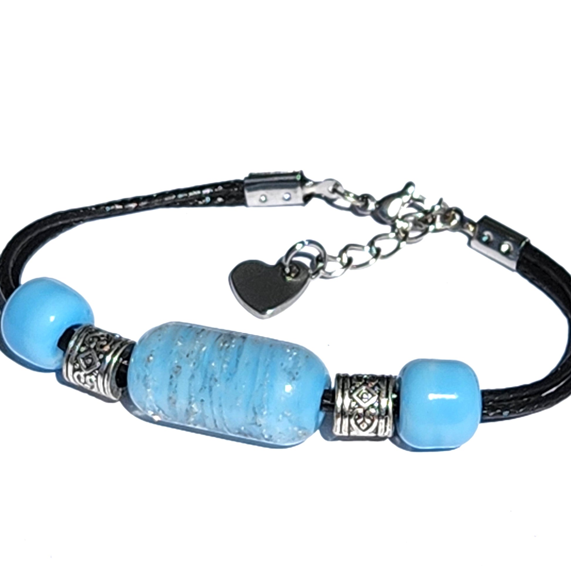 Remember Me - Cremation Jewelry Bracelet-Cremation Beads-DragonFire Glass-Sky Blue-DragonFire Glass Cremation Jewelry