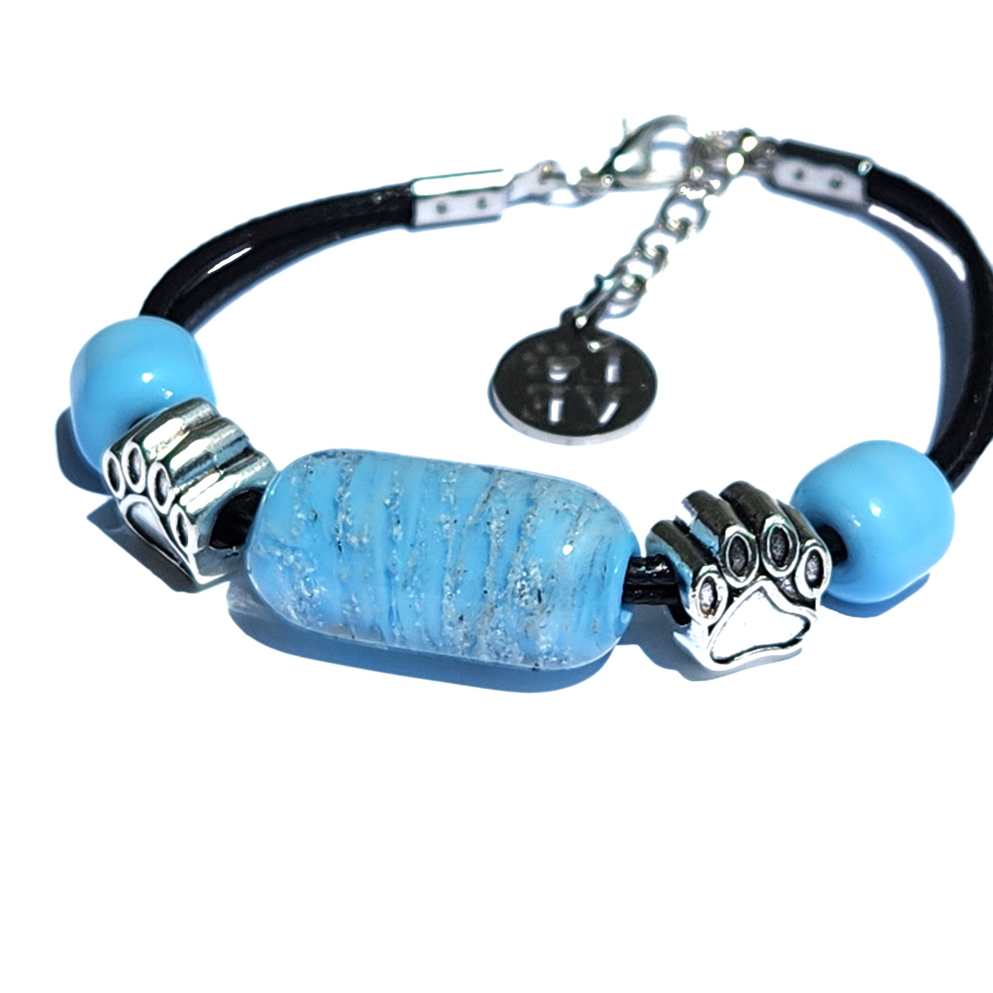Remember Me Paw Print - Cremation Bracelet-Cremation Bracelet-DragonFire Glass-Black-Silver-DragonFire Glass Cremation Jewelry