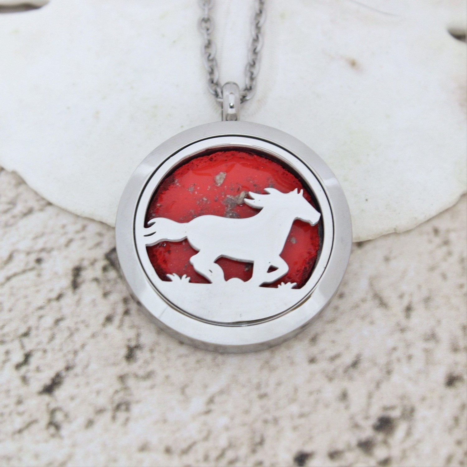 Running Horse - Cremation Pendants-Pendant-DragonFire Glass-True Red-DragonFire Glass Cremation Jewelry