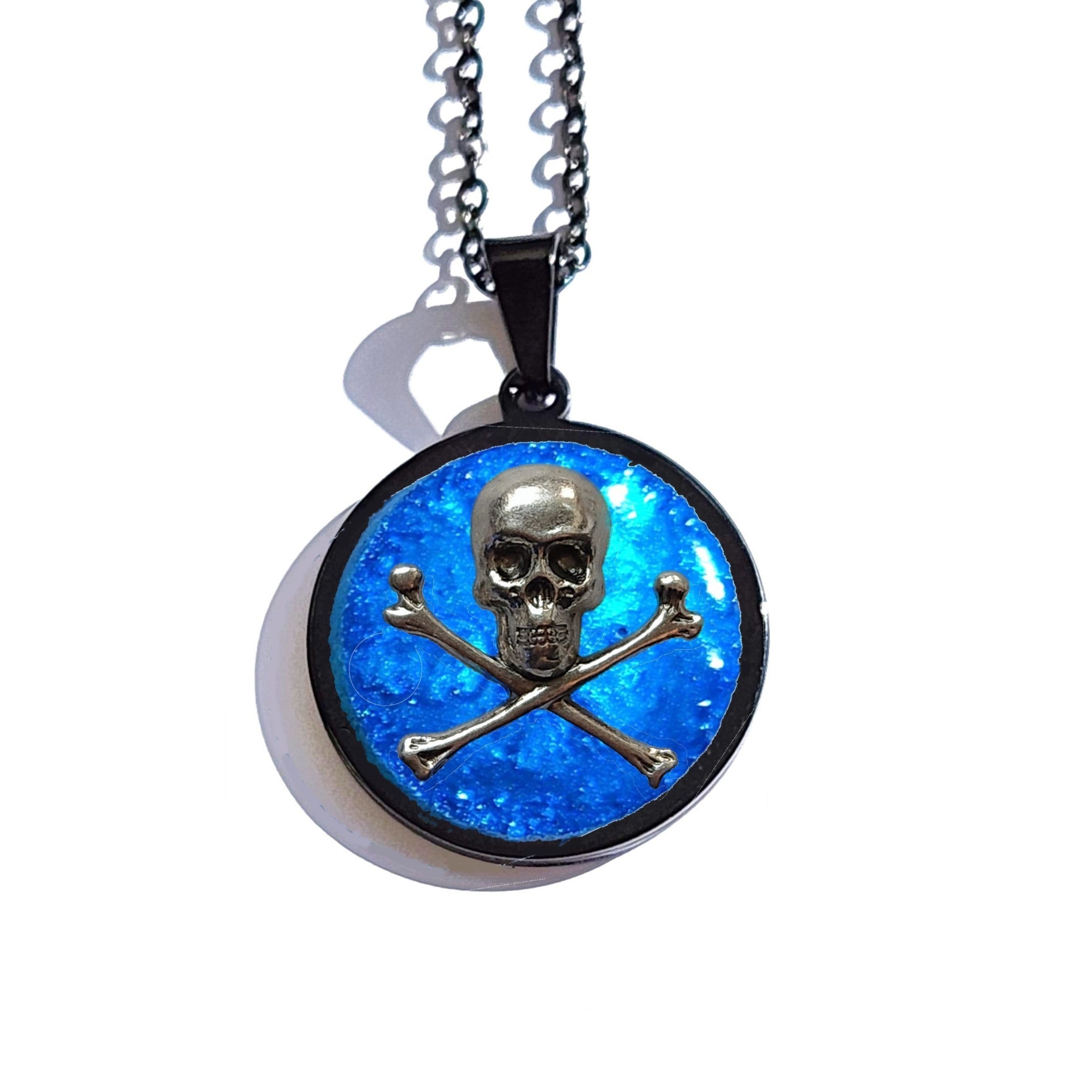 【JAP工房】Skull Blue Rosen Croiz Pendant Skull & Crossbones Cremation Pendant – Ashes Memorial Necklace