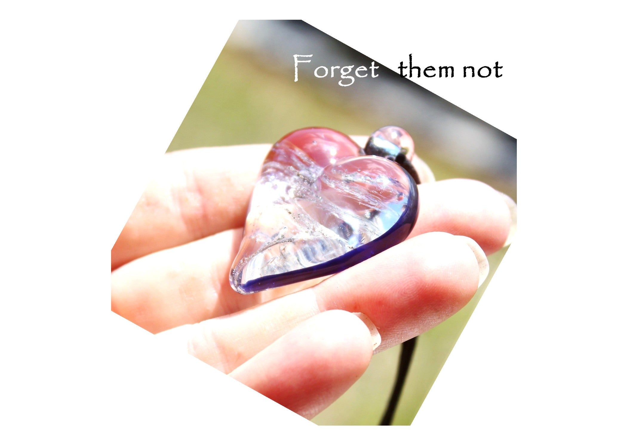 Glass cremation pendant in a shape of a heart, Forever in My Heart by DragonFire Glass