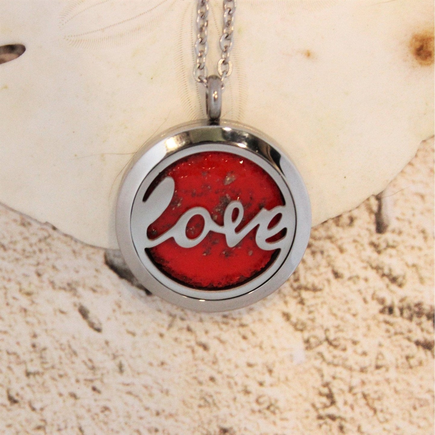 Stainless Steel Cremation Pendant – Ashes in Resin with 'Love' Pendant