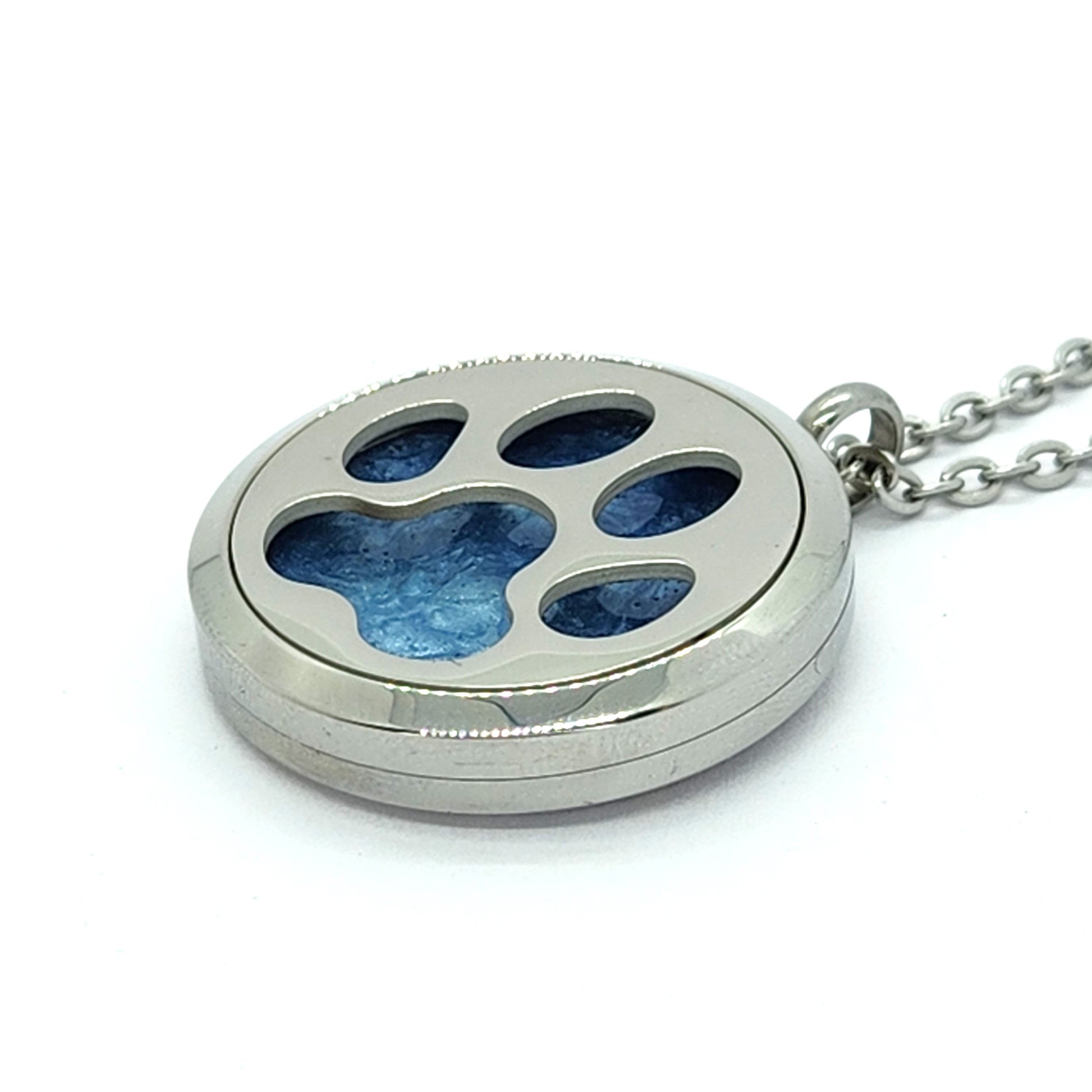 The Paw Pendant-Cremation Pendant-DragonFire Glass-Blue-DragonFire Glass Cremation Jewelry