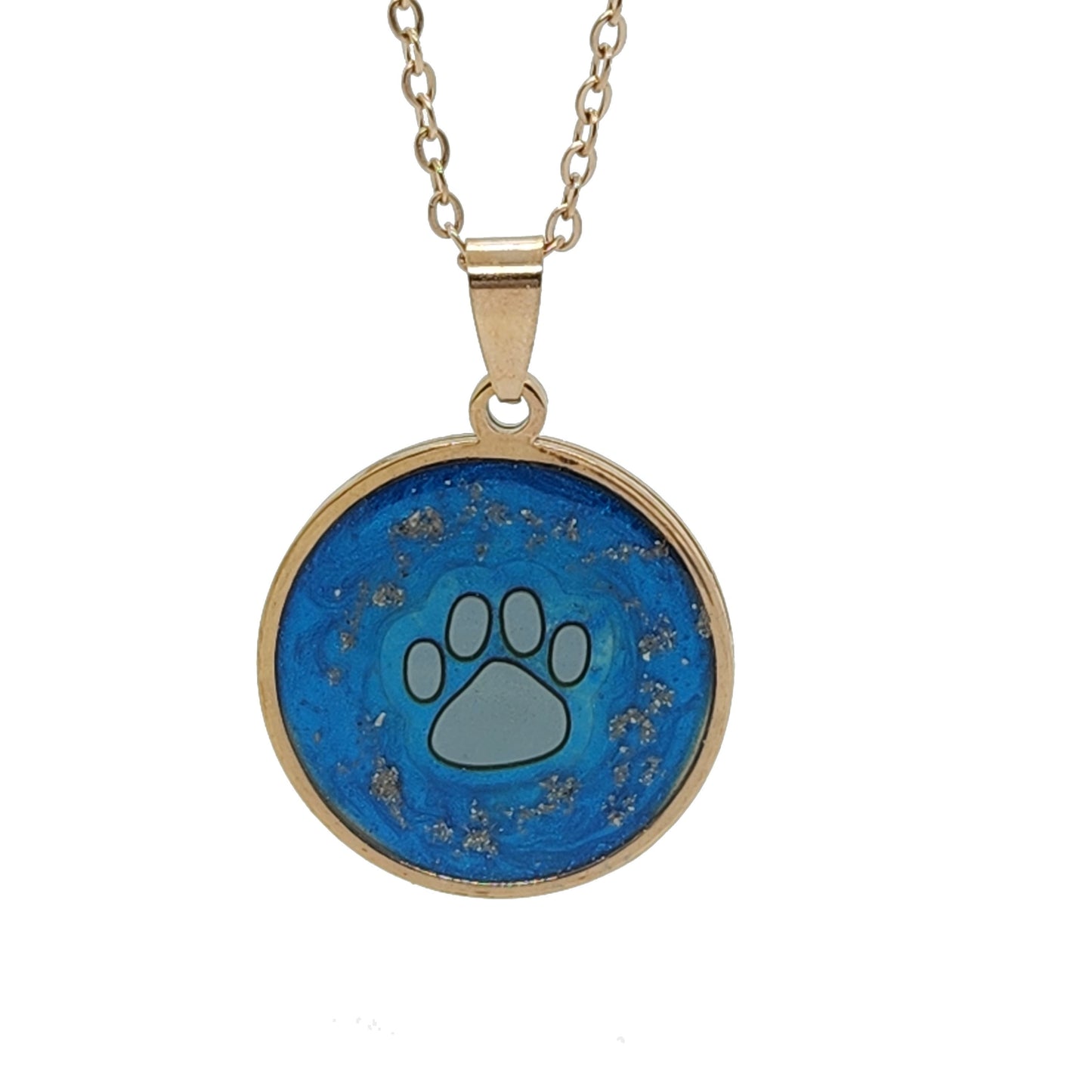 The Paw Print cremation pendant-Cremation Pendant-DragonFire Glass-Blue-Round Black-DragonFire Glass Cremation Jewelry