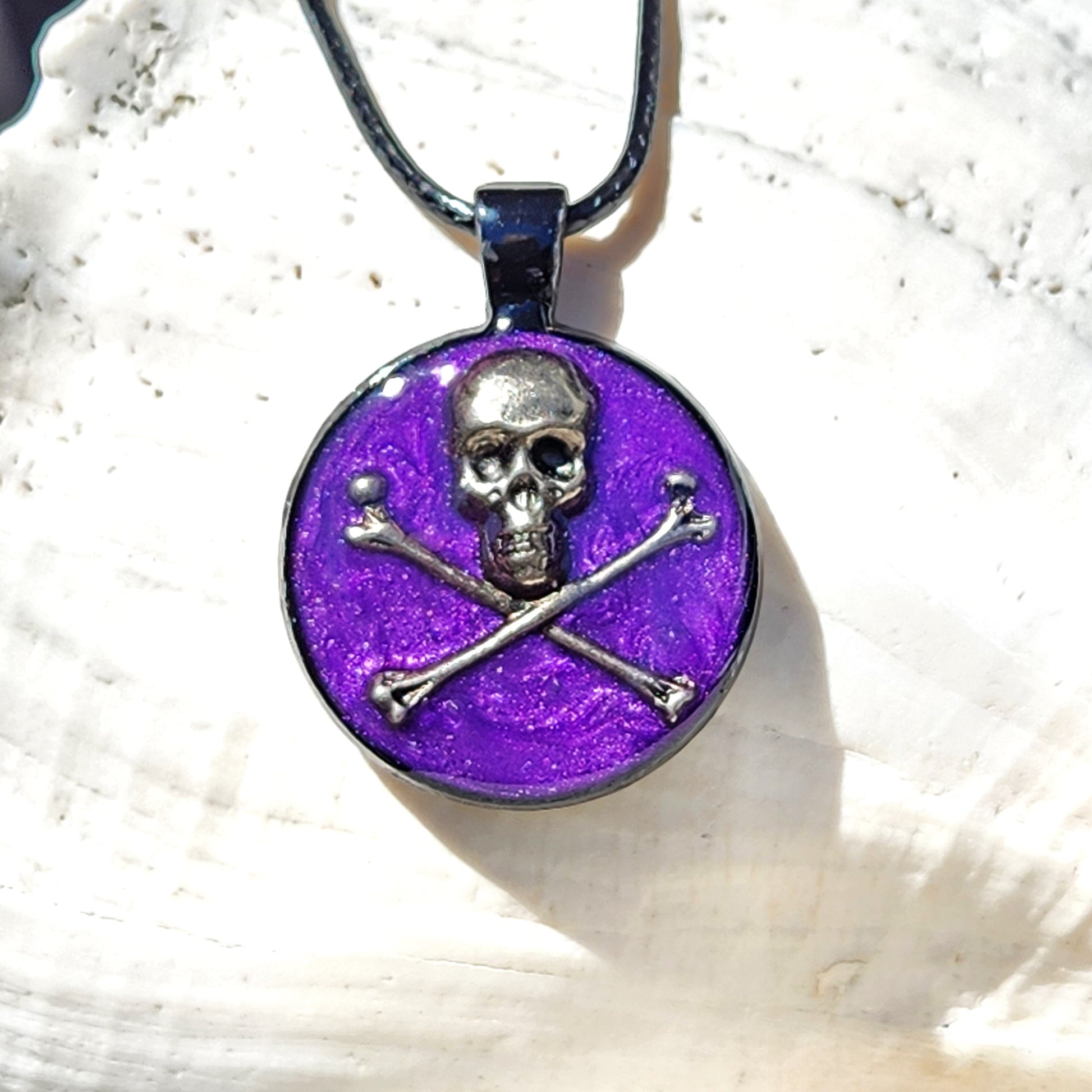 The Skull and Crossbones Cremation Pendant-Cremation Pendant-DragonFire Glass-Black-Purple-DragonFire Glass Cremation Jewelry