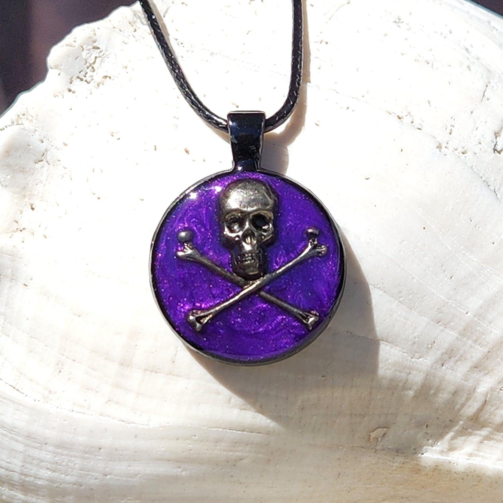 The Skull and Crossbones Cremation Pendant-Cremation Pendant-DragonFire Glass-Silver-Purple-DragonFire Glass Cremation Jewelry