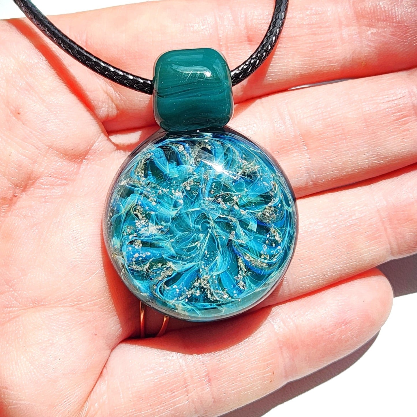 Turquoise Galaxy - Cremation Glass Pendant-Cremation Pendant-DragonFire Glass-Mini-DragonFire Glass Cremation Jewelry