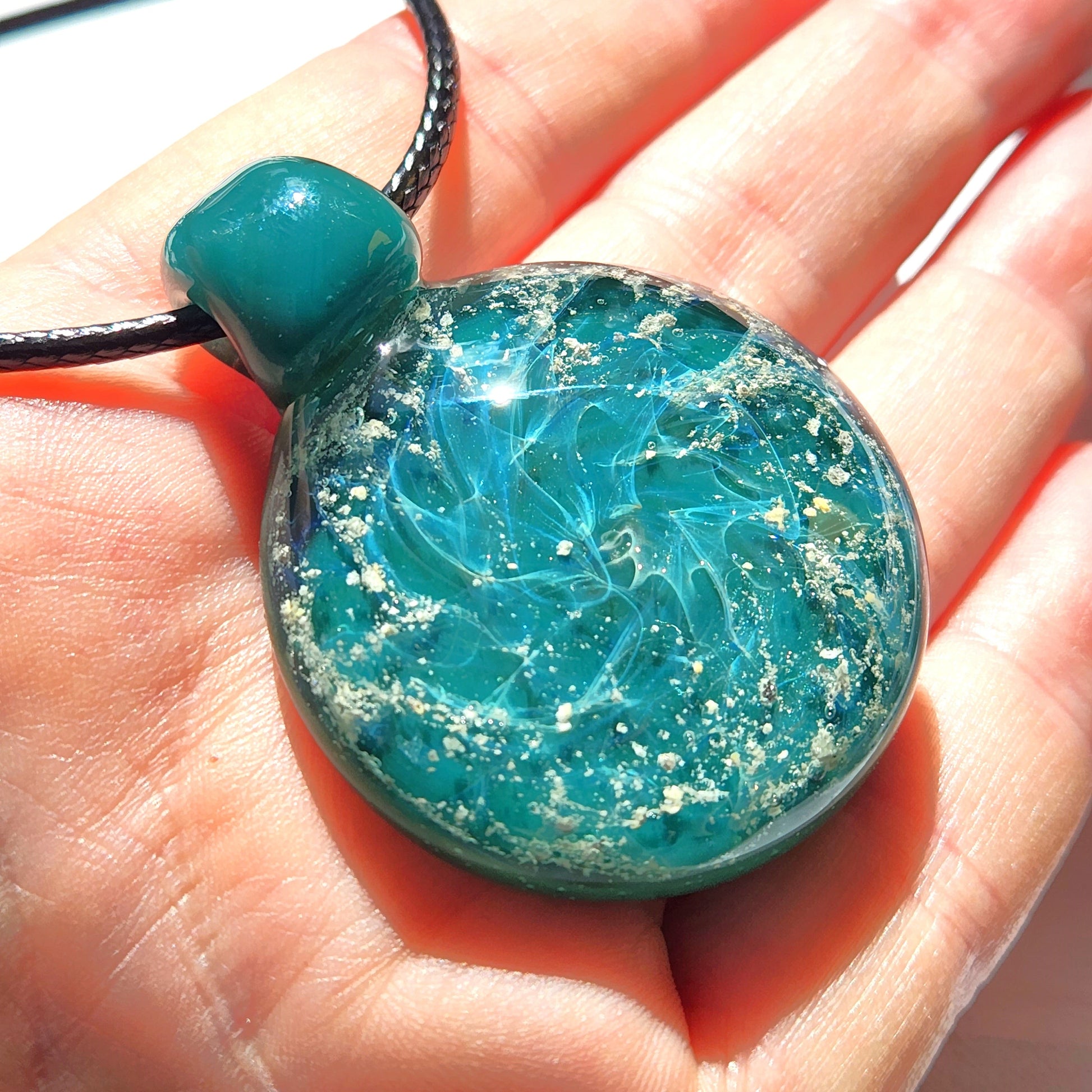 Turquoise Galaxy - Cremation Glass Pendant-Cremation Pendant-DragonFire Glass-Original-DragonFire Glass Cremation Jewelry