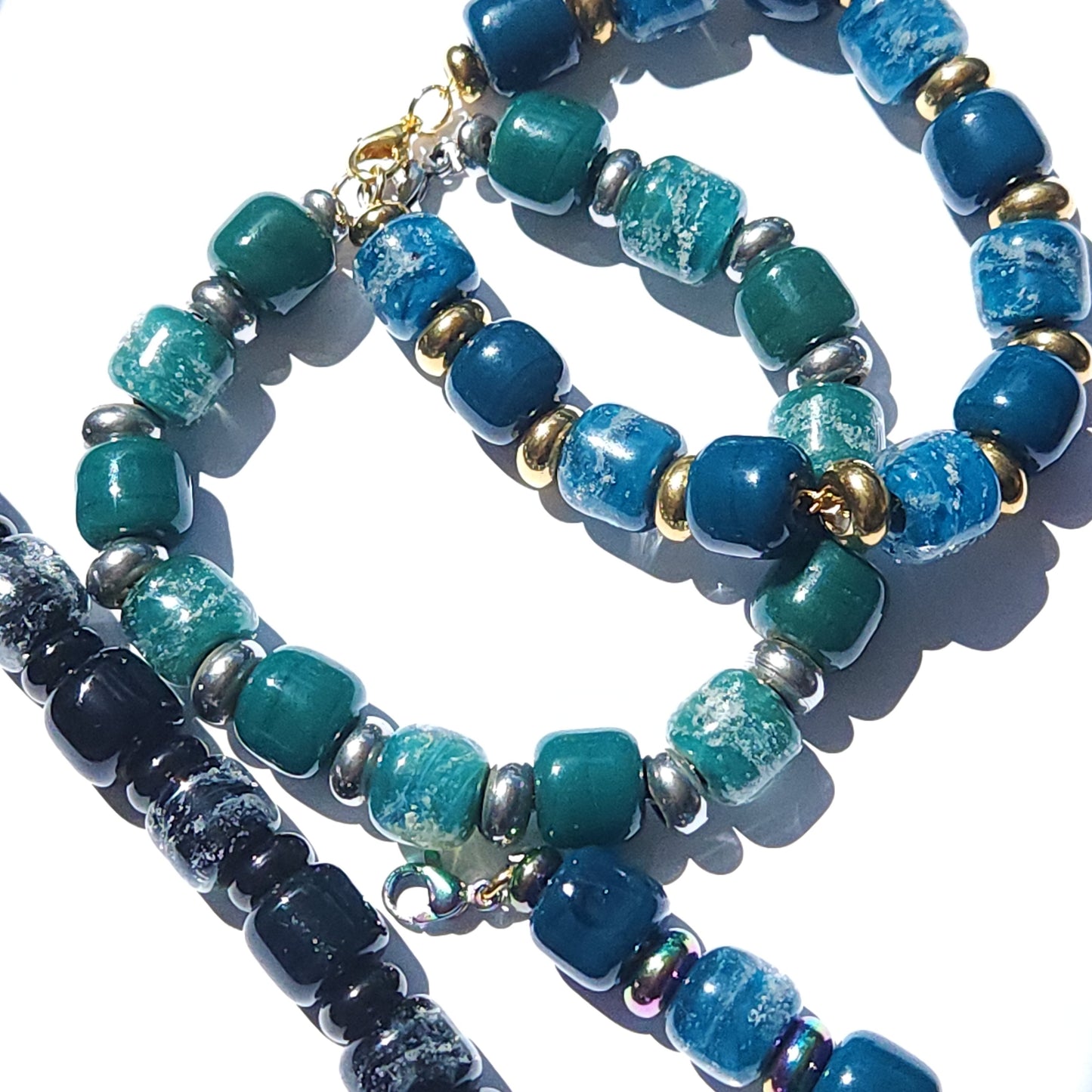 Eternal Bracelet with Ash Infused Beads - Black-Cremation Bracelet-DragonFire Glass-Ocean Blue-DragonFire Glass Cremation Jewelry