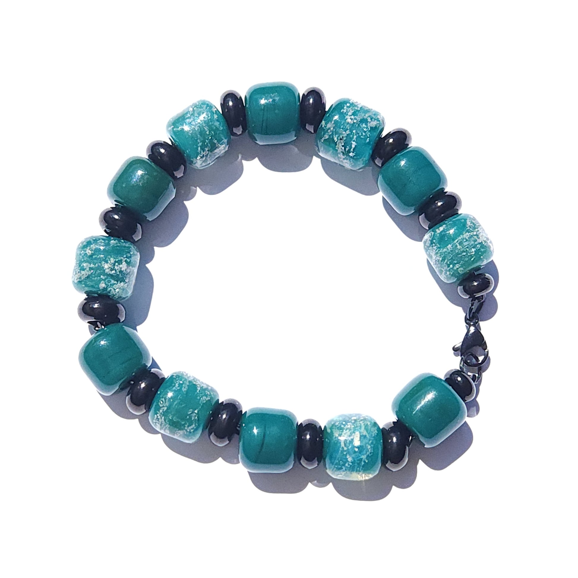 Eternal Bracelet with Ash Infused Beads - Black-Cremation Bracelet-DragonFire Glass-Turquoise-DragonFire Glass Cremation Jewelry