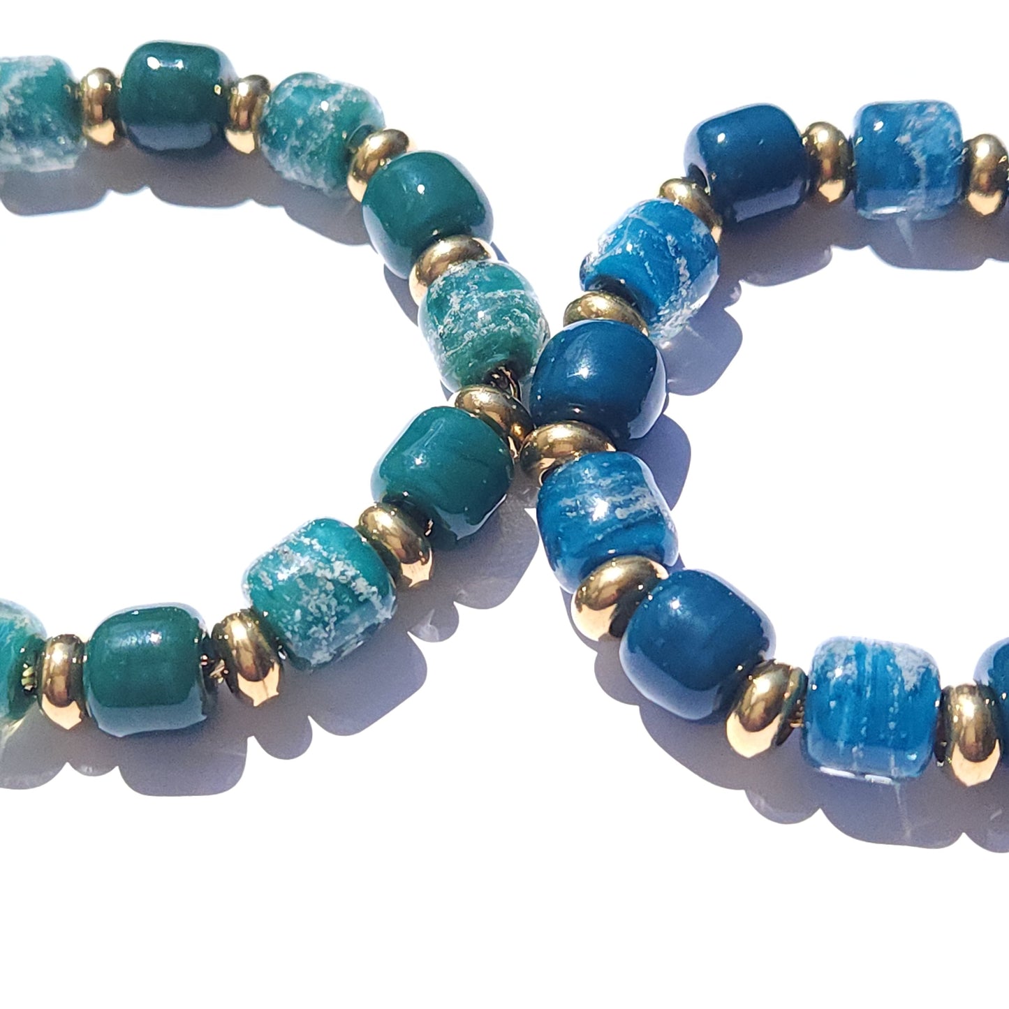 Eternal Bracelet with Cremation Ashes - Gold-Cremation Beads-DragonFire Glass-Ocean Blue-DragonFire Glass Cremation Jewelry