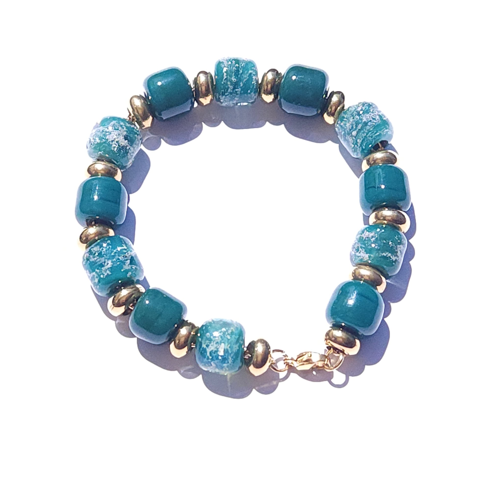 Eternal Bracelet with Cremation Ashes - Gold-Cremation Beads-DragonFire Glass-Turquoise-DragonFire Glass Cremation Jewelry