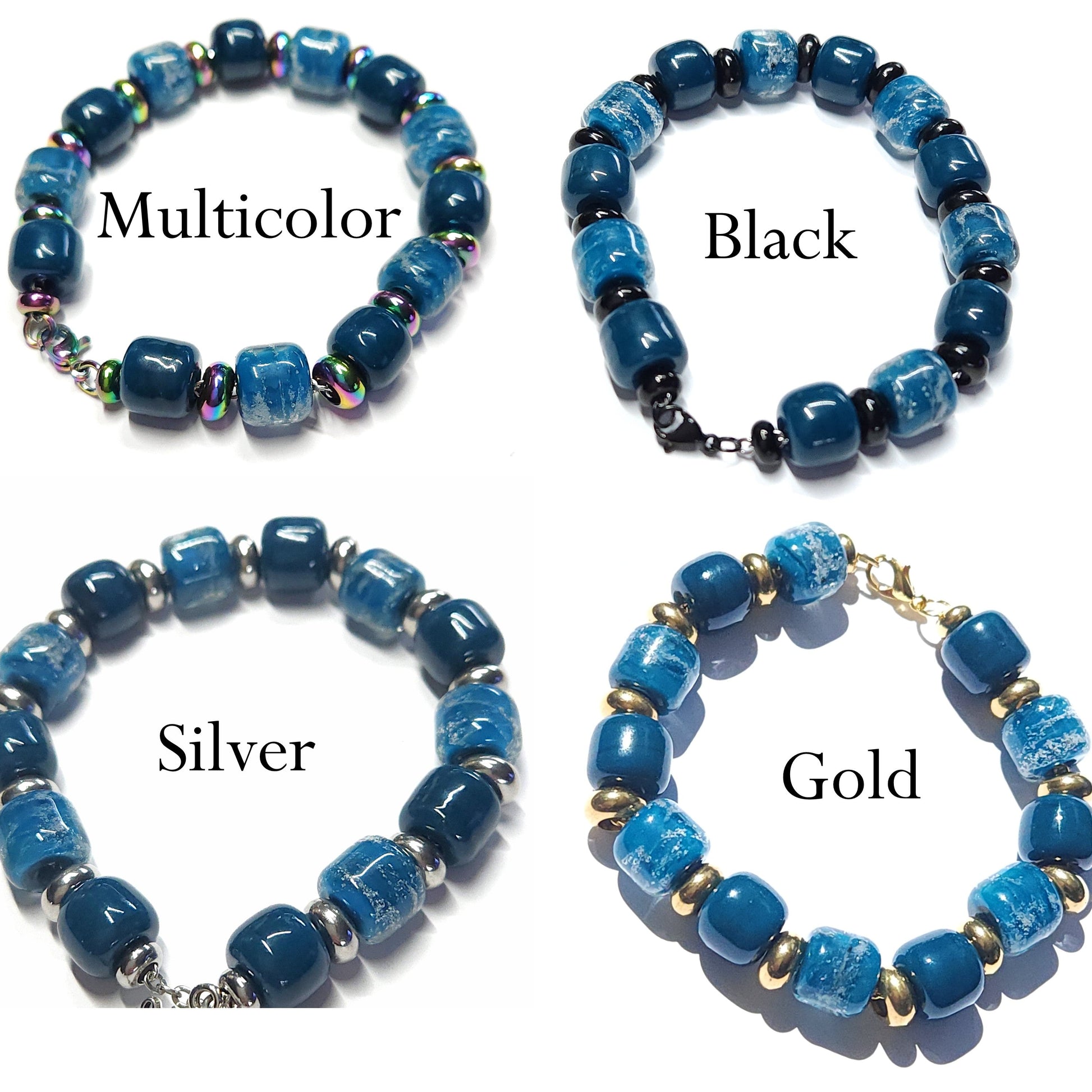 Eternal Beaded Cremation Jewelry Bracelet - Ocean Blue-Cremation Beads-DragonFire Glass-Gold-DragonFire Glass Cremation Jewelry