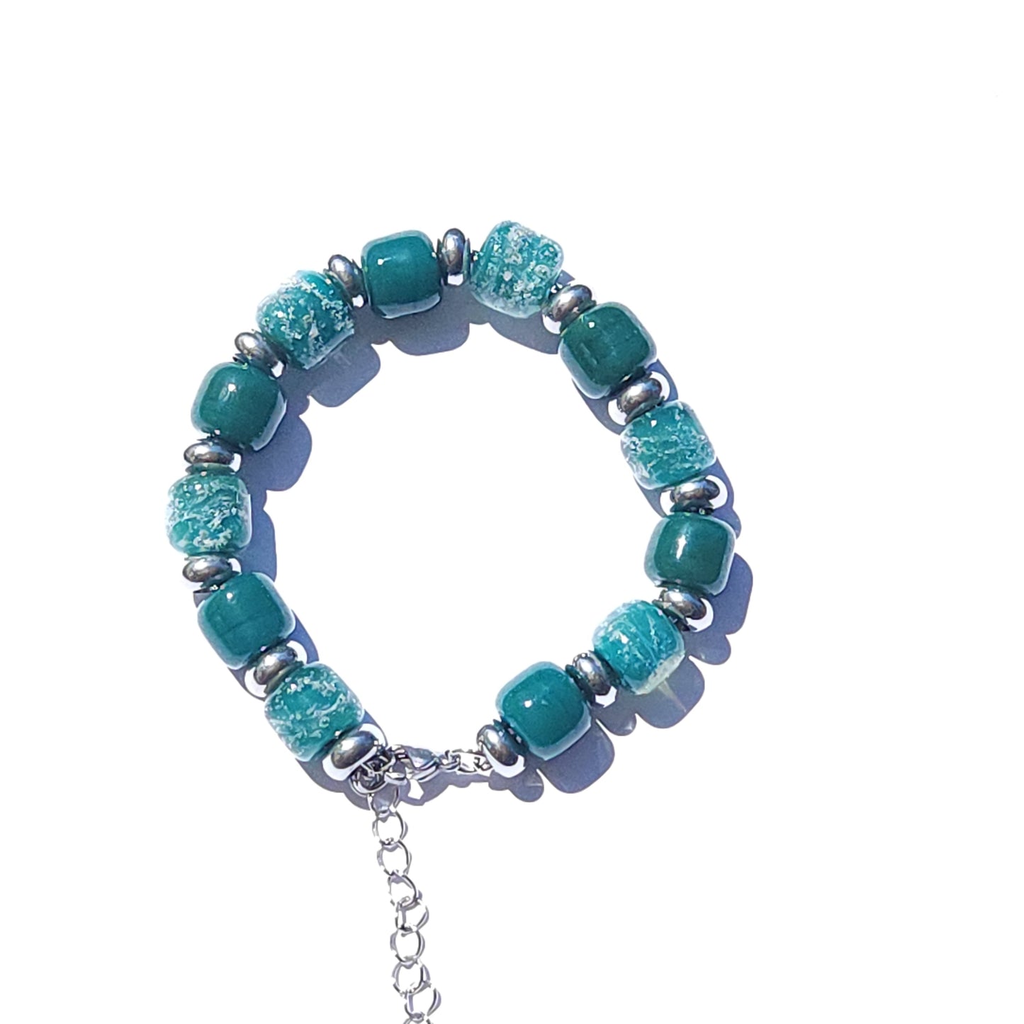 Eternal Cremation Bracelet With 6 Ash Beads - Silver-Cremation Beads-DragonFire Glass-Turquoise-DragonFire Glass Cremation Jewelry