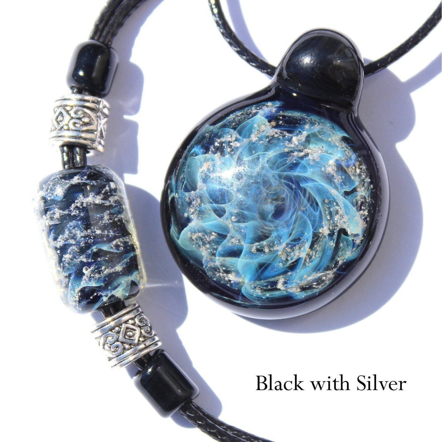 Set - Galaxy Mini pendant and Remember Me bracelet-Sets-DragonFire Glass-Black with Silver-DragonFire Cremation Jewelry