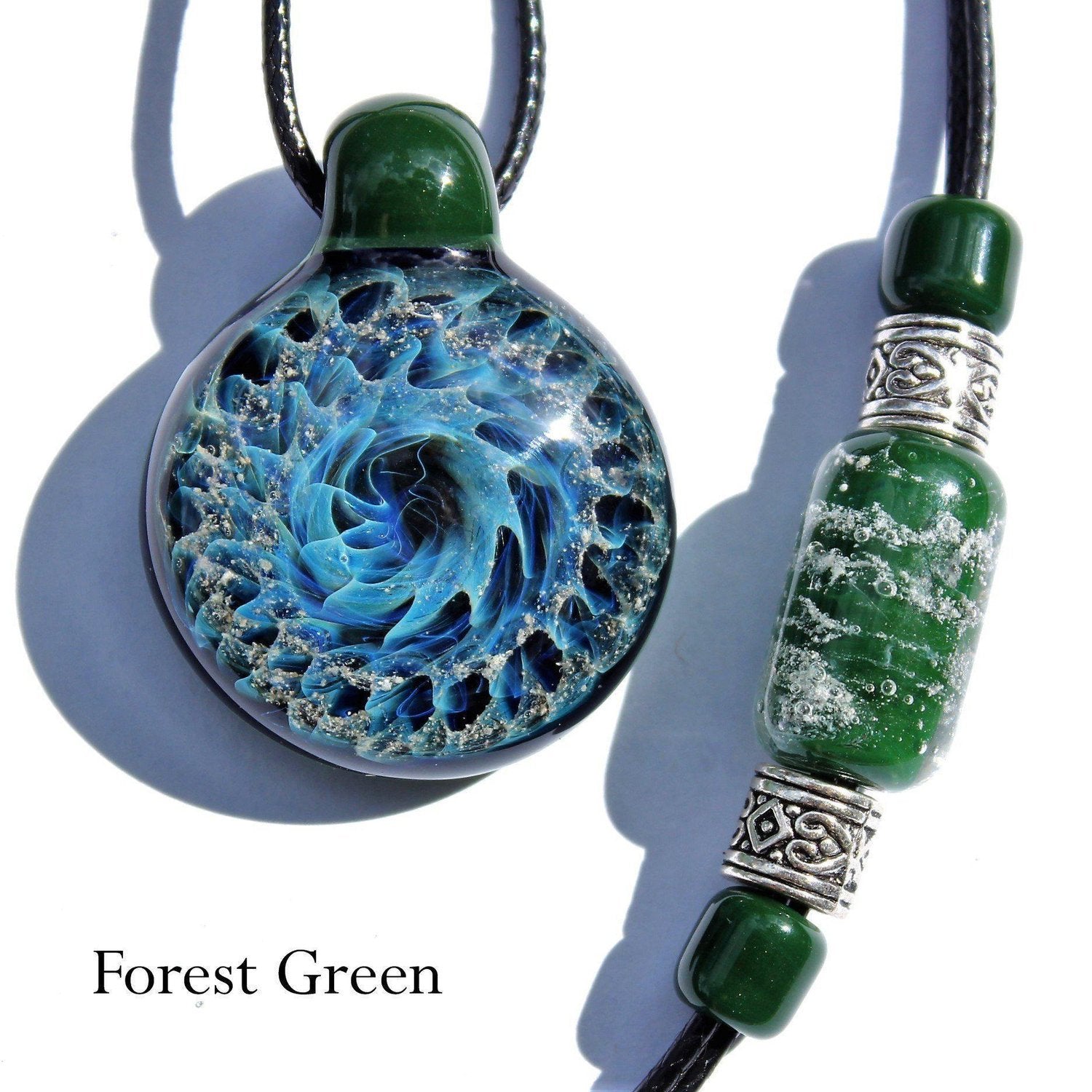 Set - Galaxy Mini pendant and Remember Me bracelet-Sets-DragonFire Glass-Green-DragonFire Cremation Jewelry