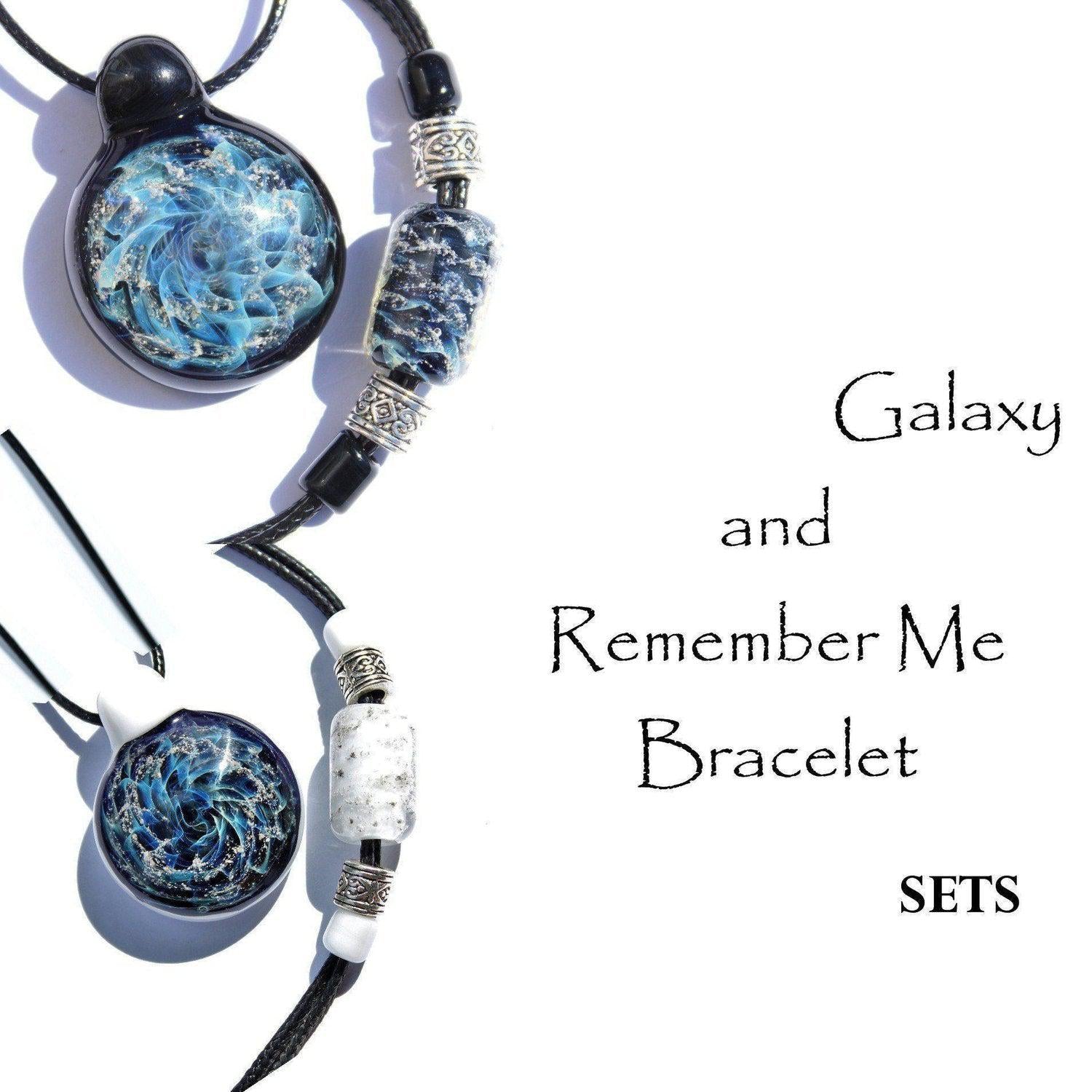 Set - Galaxy Mini pendant and Remember Me bracelet-Sets-DragonFire Glass-DragonFire Cremation Jewelry