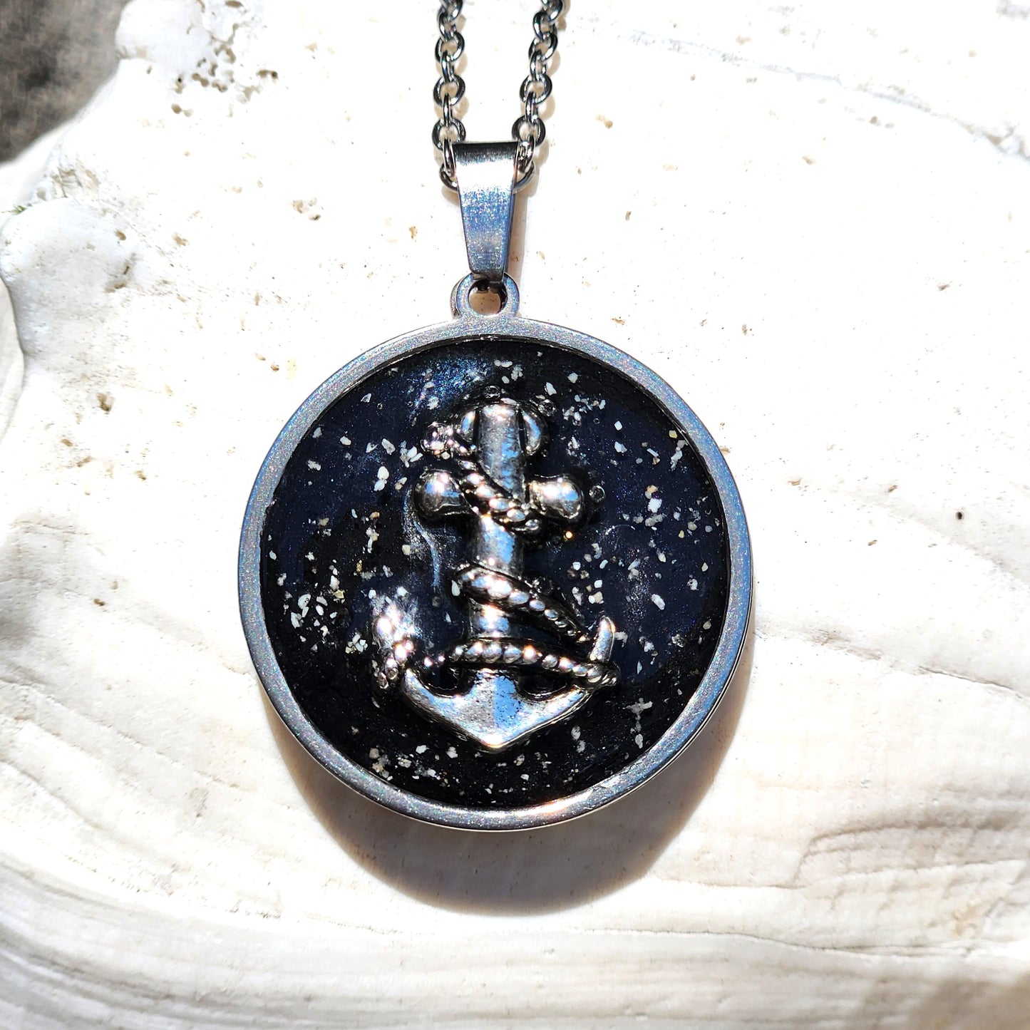 The Anchor Cremation Pendant-Cremation Pendant-DragonFire Glass-Heart-Sky Blue-DragonFire Glass Cremation Jewelry